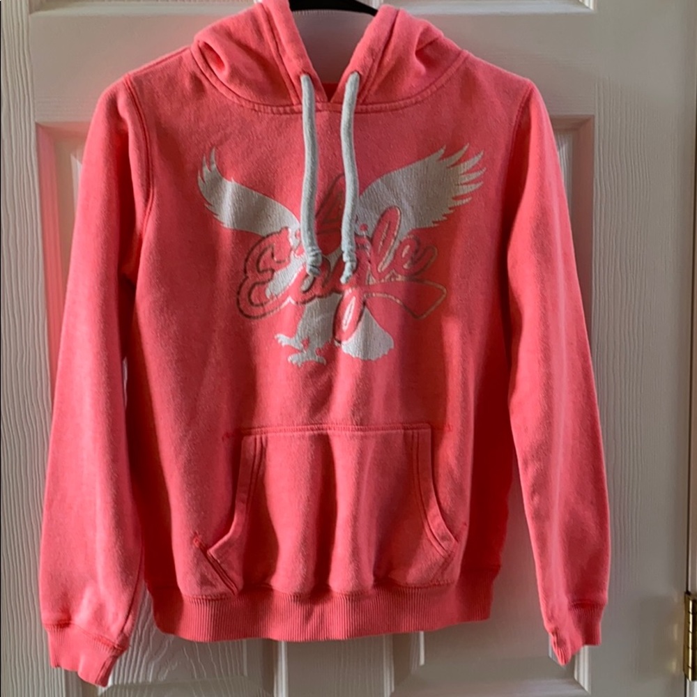 American Eagle Hooded Sweatshirt in Coral Pink Size Small